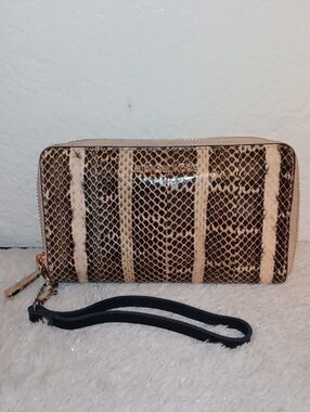 Michael Kors Beige and Brown Snakeskin-Print Zip Wristlet Wallet